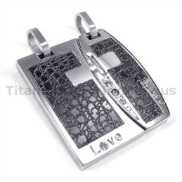 Kærlighed Sorte Titanium Lovers Vedhæng Med Diamantfri Kæder