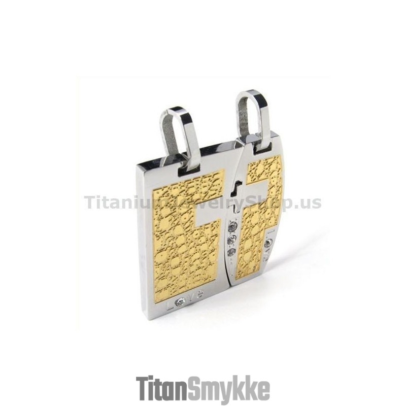 Kærlighedsgyldne Titanium-Elskervedhæng Med Diamantfri Kæder