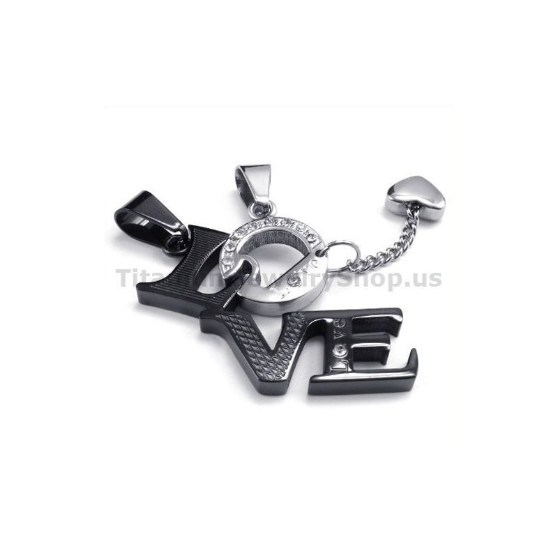 Kærlighed Sorte Titanium Lovers Vedhæng Med Diamantfri Kæder Kærlighed Sorte Titanium Lovers Vedhæng Med Diamantfri Kæder