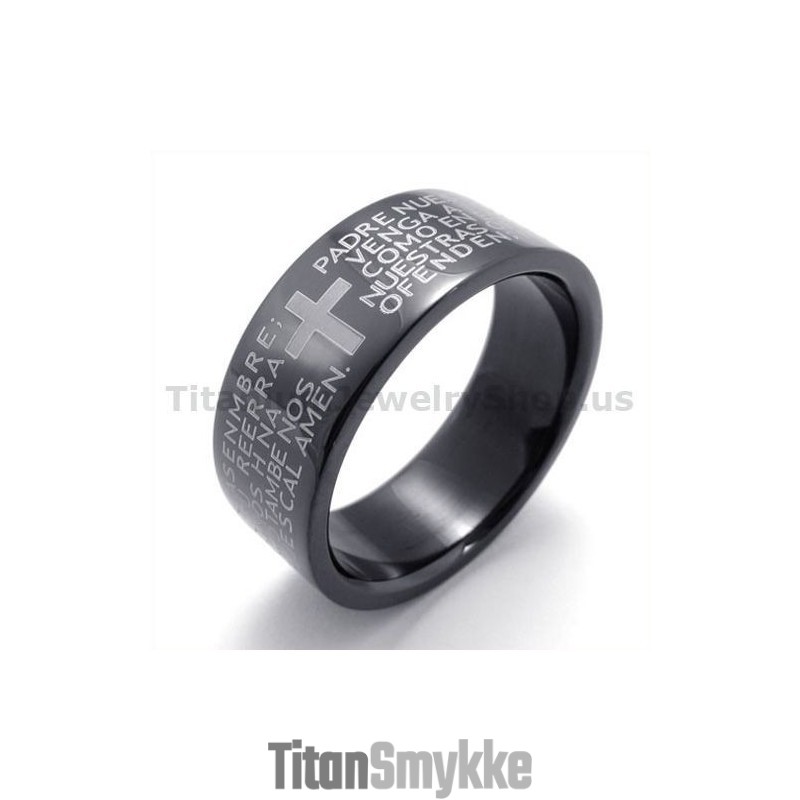 Sort Titaniumring Med Kryds