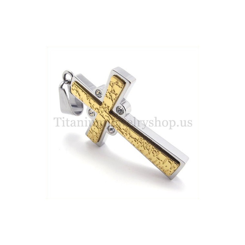 Guld To Lag Med Diamant Mode Titanium Kors Vedhæng Guld To Lag Med Diamant Mode Titanium Kors Vedhæng