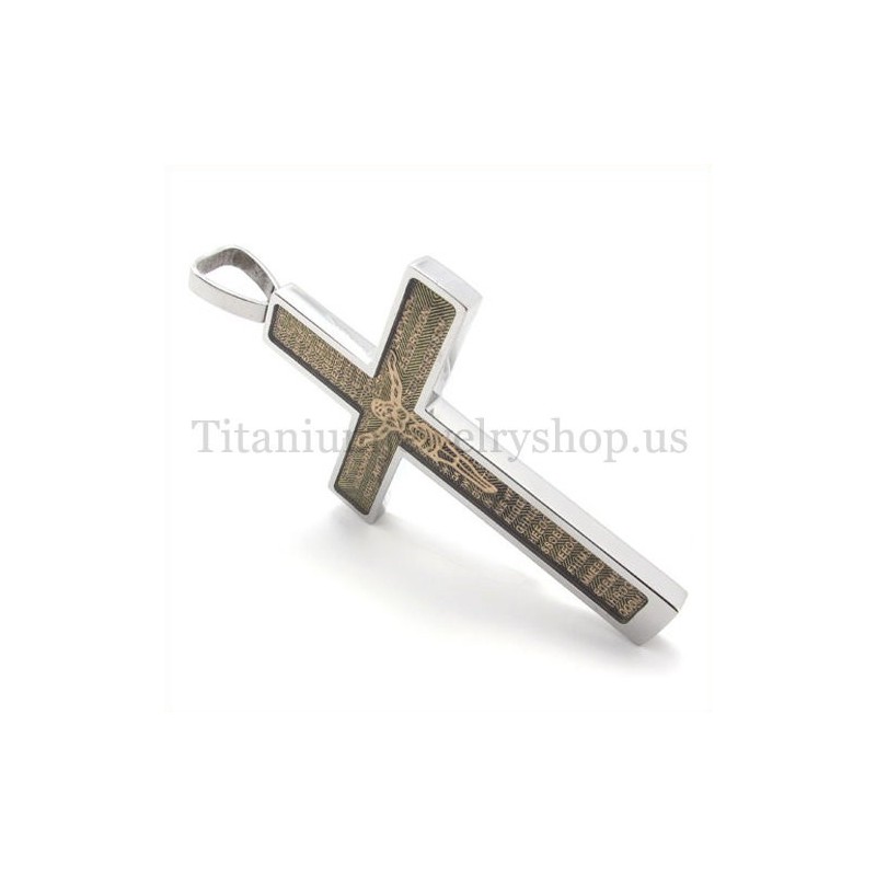 Guldudskåret Jesus-Mønster Og Bibelsk Mode Titanium Korsvedhæng