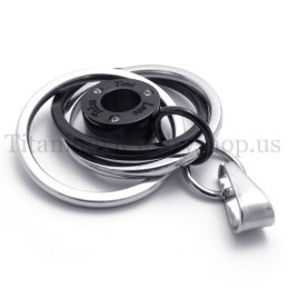 Sort Multiring Graveret Med "Take Time Love" Titaniumvedhæng