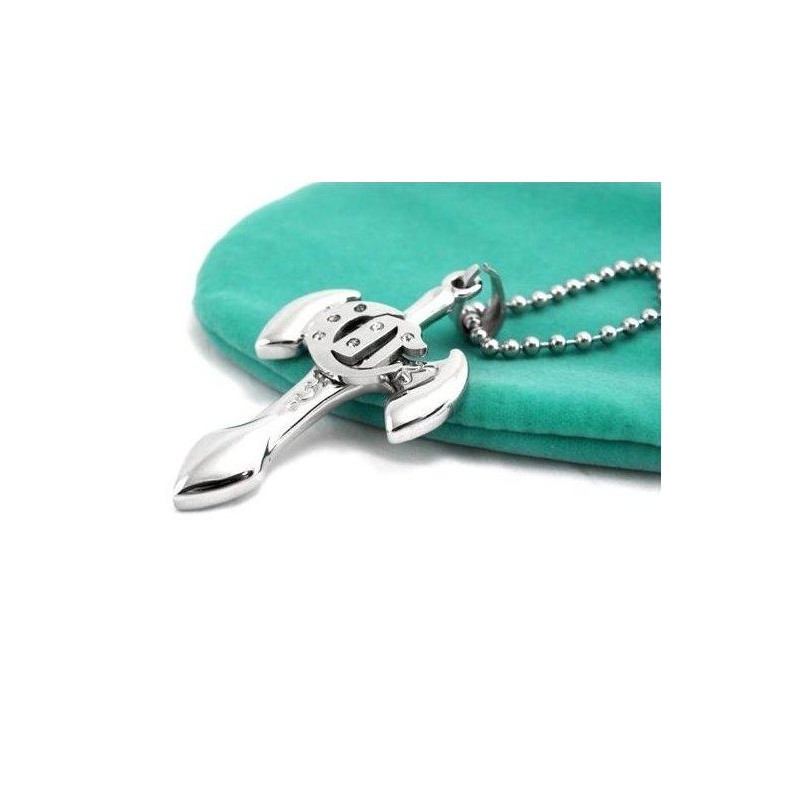 Herre Halskæde Med Vedhæng I Ren Titanium Og Sværd Og Kors