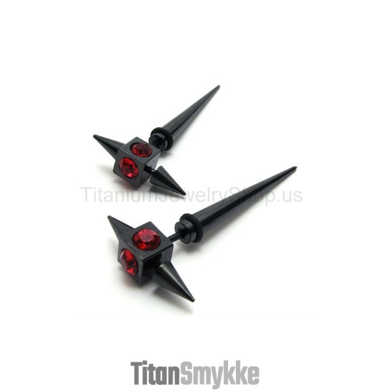 Sorte Titanium Røde Diamantøreringe