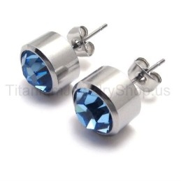 Sølv Tank Titanium Blå Diamant Øreringe