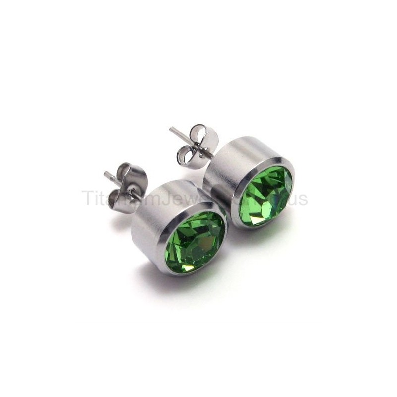 Sølv Tank Titanium Grønne Diamantøreringe