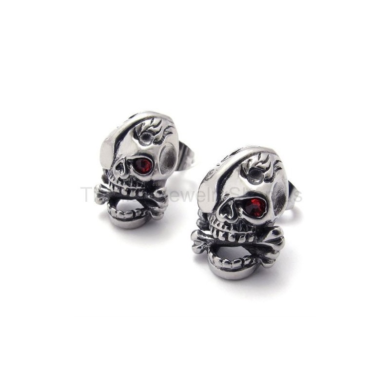Titanium Øreringe Med Et Rødt Øje Og Et Kranium Titanium Øreringe Med Et Rødt Øje Og Et Kranium