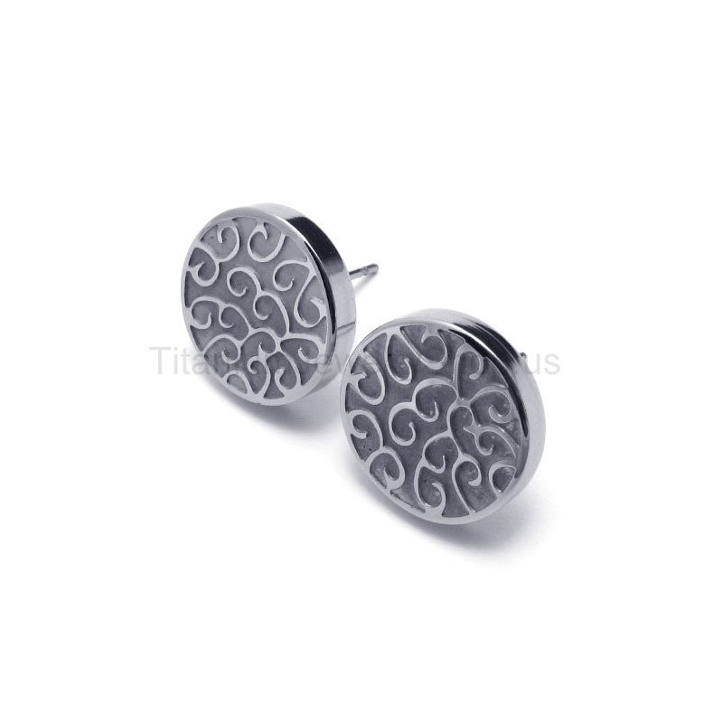 Graverede Sølv Titanium Øreringe Graverede Sølv Titanium Øreringe
