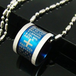 Mand Blå Kors Bibel Rulle Ren Titanium Vedhæng Halskæde