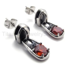 Røde Diamant Retro Titanium Øreringe