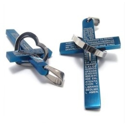 Cool Man Hjerte Kors Bibel Titanium Stål Vedhæng (Ny Blå Farve)
