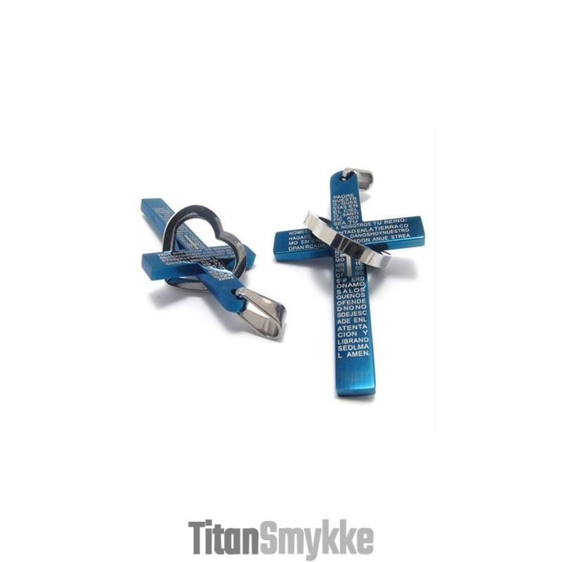 Cool Man Hjerte Kors Bibel Titanium Stål Vedhæng (Ny Blå Farve) Cool Man Hjerte Kors Bibel Titanium Stål Vedhæng (Ny Blå Farve)