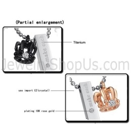 Titanium Rosaguld Og Sort Royal Crown Lovers Vedhæng Med Gratis Chians C604