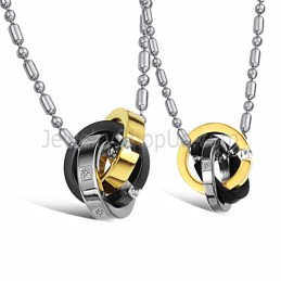 Titanium Tre Farver Ringe Elskervedhæng Med Diamanter Og Gratis Kæder C642