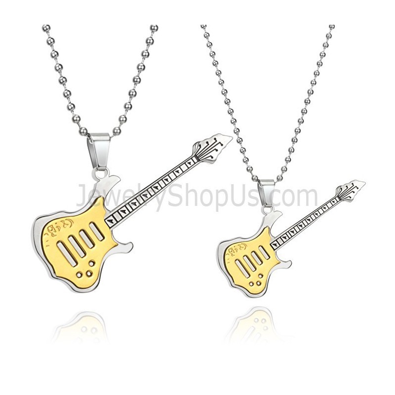 Titanium Guld Guitar Elskere Vedhæng Med Gratis Kæder C343 Titanium Guld Guitar Elskere Vedhæng Med Gratis Kæder C343