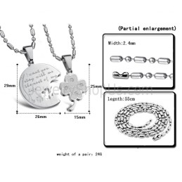 Titanium Sølv Kløver Elskere Vedhæng Med Rhinsten Og Gratis Kæder C599