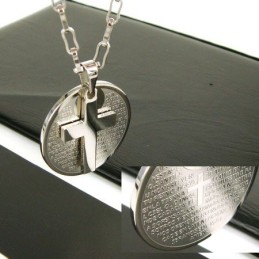 Mand 2-Lags Korsbibel Titanium Stål Vedhæng Halskæde Gave