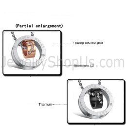 Titanium Rosaguld Og Sorte Ringe "Keep Me In Your Heart" Elskervedhæng Med Rhinsten Og Gratis Kæder C673