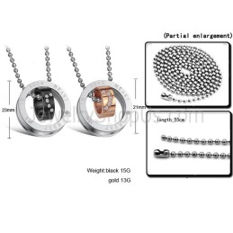Titanium Rosaguld Og Sorte Ringe "Keep Me In Your Heart" Elskervedhæng Med Rhinsten Og Gratis Kæder C673