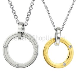 Titanium Sølv Og Guld Ringe "Lock Our Love" Elsker Vedhæng Med Diamanter Og Gratis Kæder C350