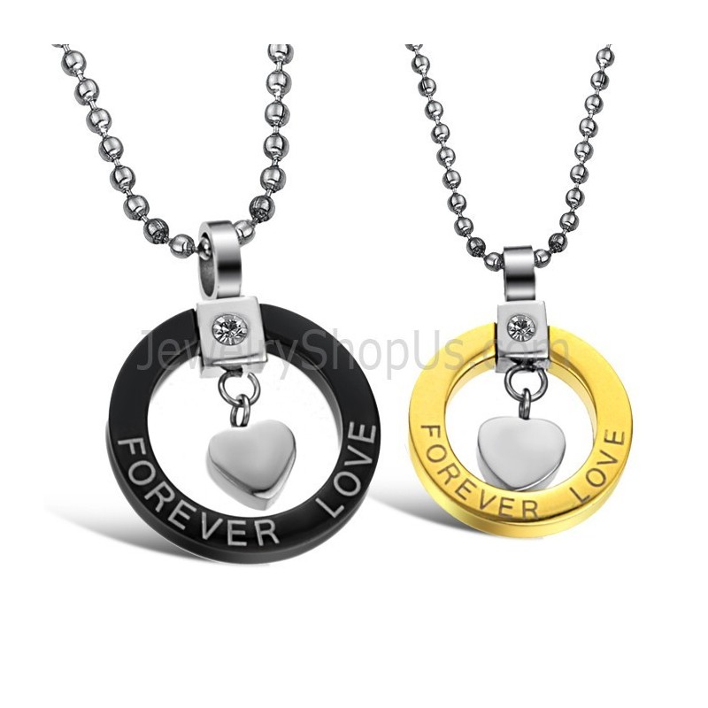 Titanium Sort Og Guld "Forever Love" Vedhæng Med Rhinsten Og Gratis Kæder 280 Titanium Sort Og Guld "Forever Love" Vedhæng Med Rhinsten Og Gratis Kæder 280