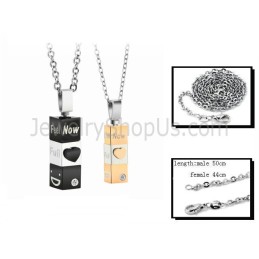 Titanium Sorte Og Guld Kuboide Elskervedhæng Med Gratis Kæder C482