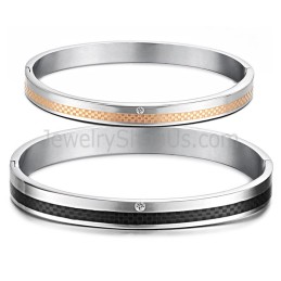 Tatanium Rosaguld Og Sort Gitter Pararmbånd Med Rhinsten C746