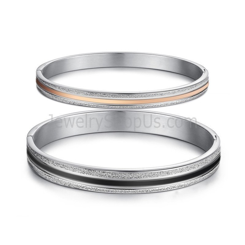 Tatanium Rosaguld Og Sorte Pararmbånd C869