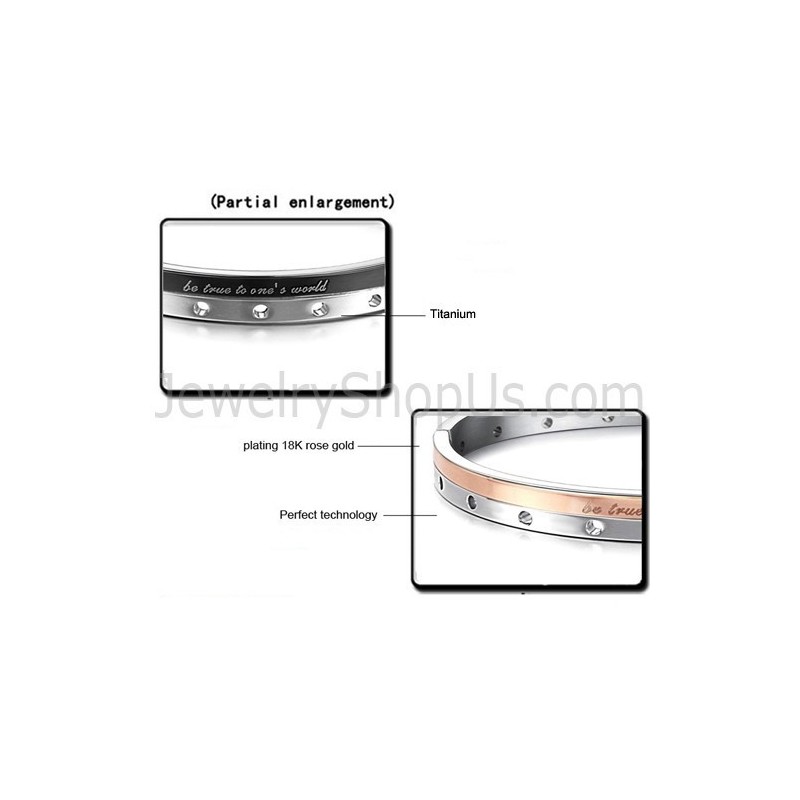 Tatanium Rosaguld Og Sort "Be True To One'S World" Pararmbånd Med Cirkulære Huller C868 Tatanium Rosaguld Og Sort "Be True To One'S World" Pararmbånd Med Cirkulære Huller C868