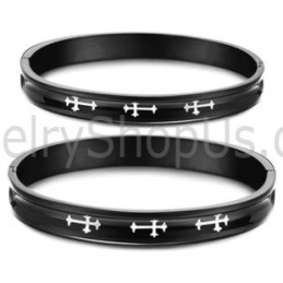 Tatanium Sorte Pararmbånd Med Hvidt Kors C747