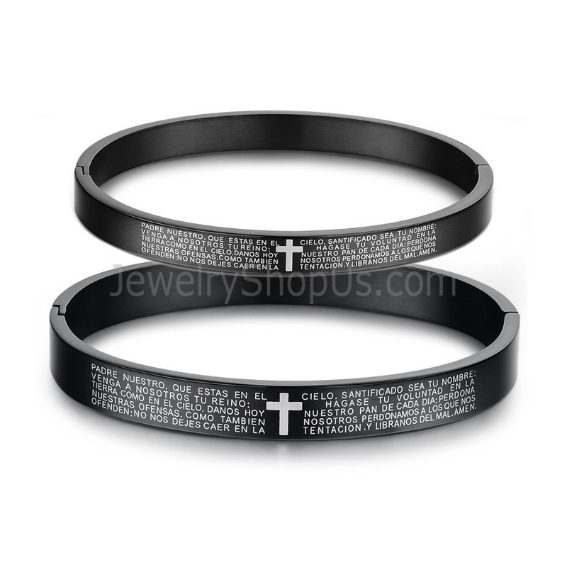 Tatanium Sorte Kors Pararmbånd Med Hvidt Kors C848