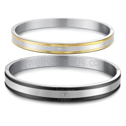Tatanium Sorte Og Guld "True Love Forever" Pararmbånd Med Rhinsten C875