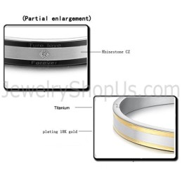Tatanium Sorte Og Guld "True Love Forever" Pararmbånd Med Rhinsten C875