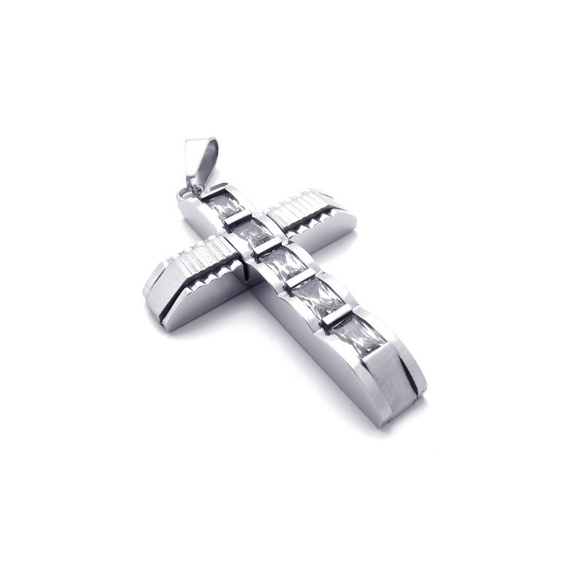 Titanium Vedhæng Med Kors Og Diamanter