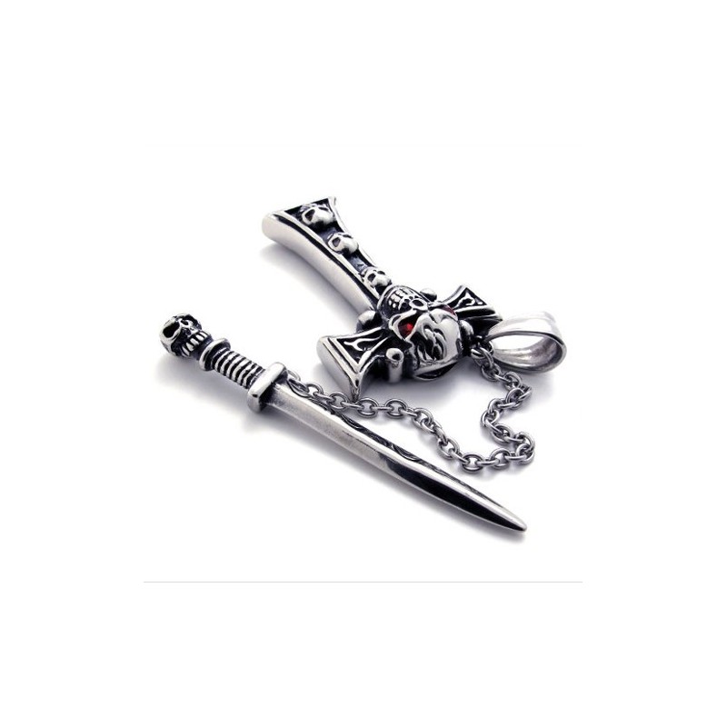 Kranie Med Rød Diamantdolk Titanium Korsvedhæng