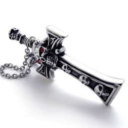 Kranie Med Rød Diamantdolk Titanium Korsvedhæng