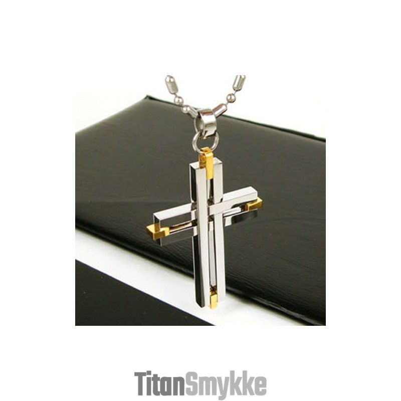 Man Shining Cross Pure Titanium Vedhæng Halskæde Gratis Kæde