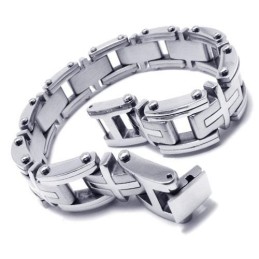 Herrearmbånd Med Kors I Sølv Og Ren Titanium Til Drenge