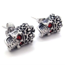 Røde Diamant Krone Kranie Titanium Øreringe