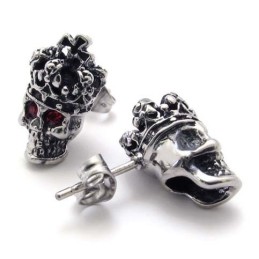 Røde Diamant Krone Kranie Titanium Øreringe
