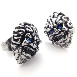 Løve Med Blå Diamanter I Titanium Øreringe