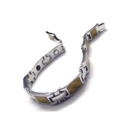 Herremagnetisk Armbånd I Ren Titanium Med Gyldent Og Sølvfarvet Mønster