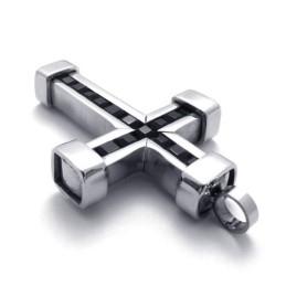 Titanium Korsvedhæng Med Sorte Zirkoner