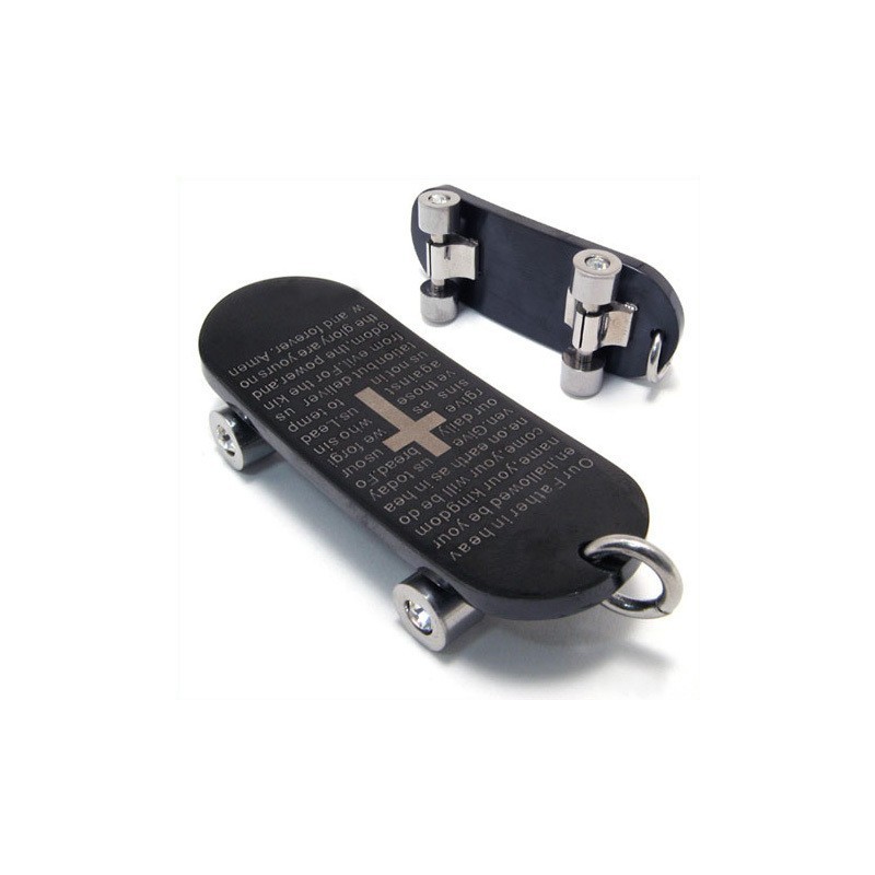 Herre Halskæde Med Skateboardvedhæng I Ren Titanium Og Kors