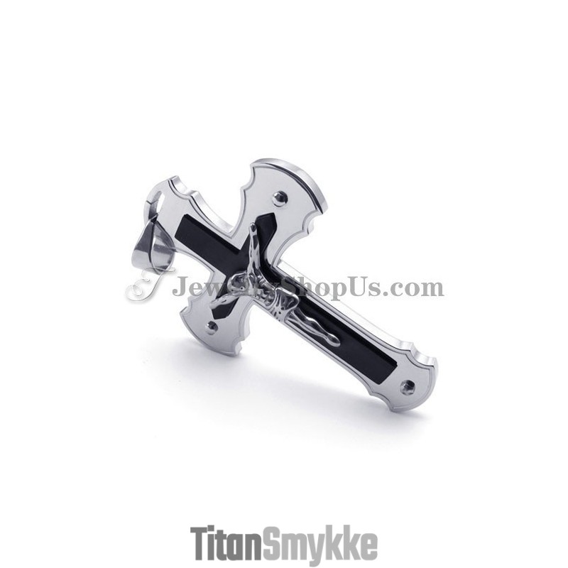 Klassisk Sort Titanium Jesus Kors Vedhæng