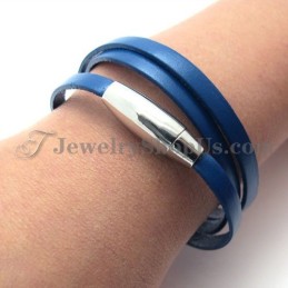 Moderigtig Blå Læderarmbånd Med Titanium