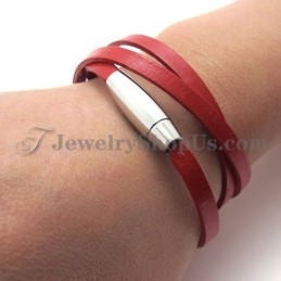 Moderigtig Rød Læderarmbånd Med Titanium