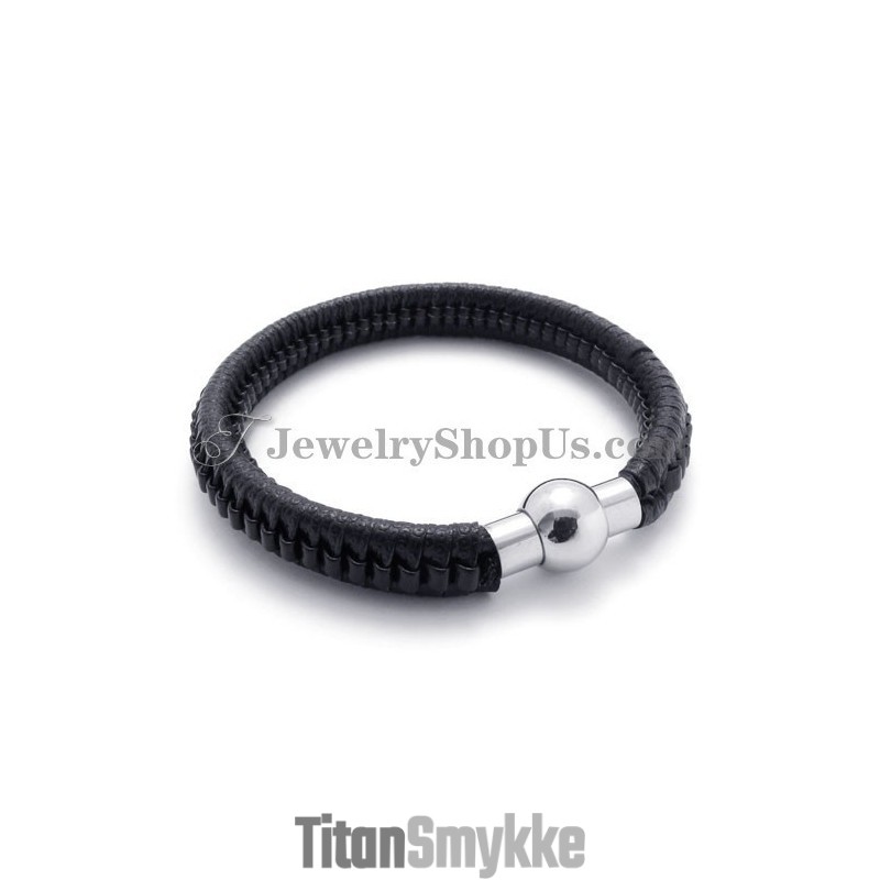 Elegant Sort Titanium- Og Læderarmbånd
