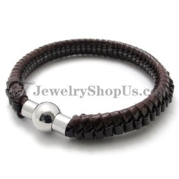Elegant Brun Titanium- Og Læderarmbånd